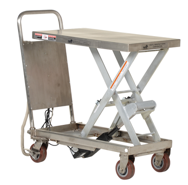 Partially Stainless Steel Linear Actuated Elevating Cart 19-1/2 In. x 32 In. 500 Lb. Capacity Blue/Silver